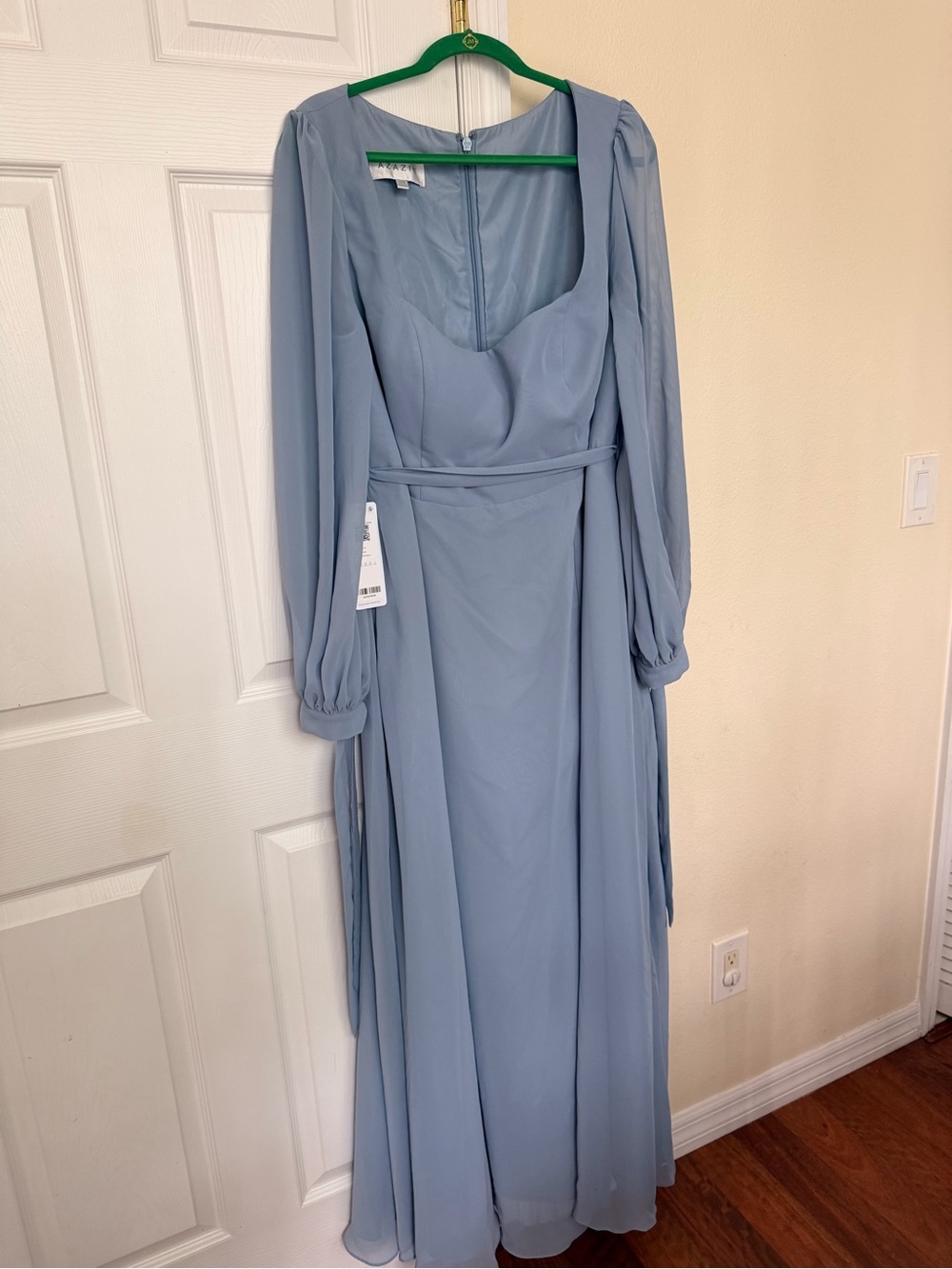 Light Blue Long Sleeve Evening Dress